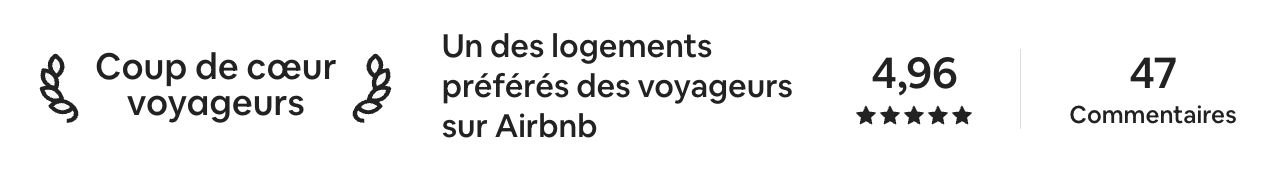 Coup de cœur voyageurs — un des logements préférés des voyageurs sur Airbnb : 4,96 sur 5, 47 commentaires
